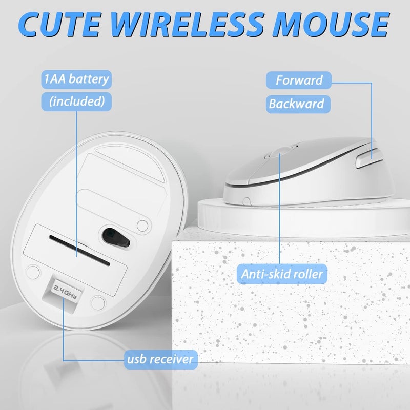 Kootop Wireless Keyboard Mouse Combo, 104 Keys Cute White Keyboard with Number Pad & Mouse for Windows, Computer, PC, Notebook, Laptop (White) - Image 4